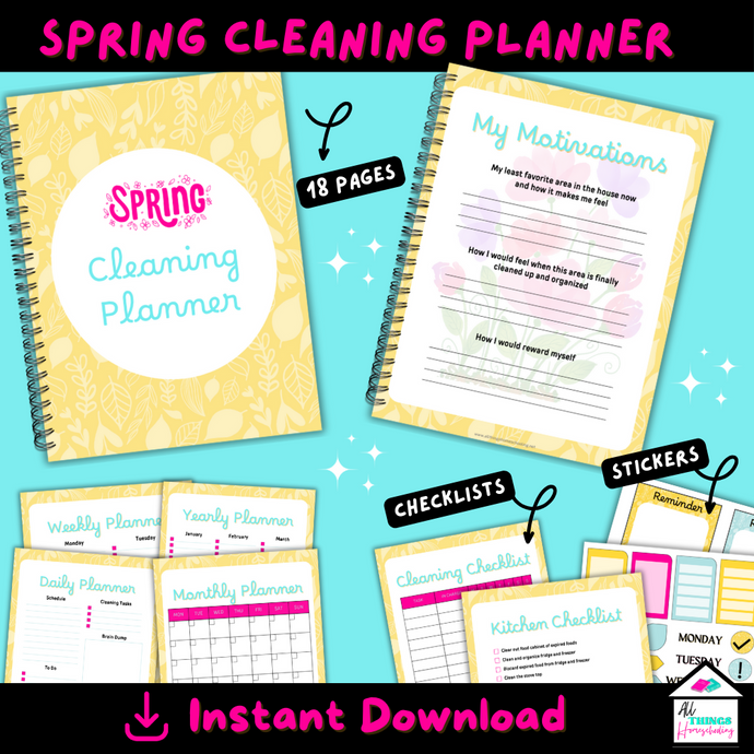 Yellow Spring Cleaning Planner - 19 pages