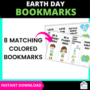 Earth Day Bookmarks Set - 16 Coloring & Colored Bookmarks,  Earth Day Printables