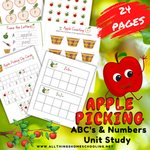 Load image into Gallery viewer, apple themed activites, 24 pages, ABC &amp; number apple unit study
