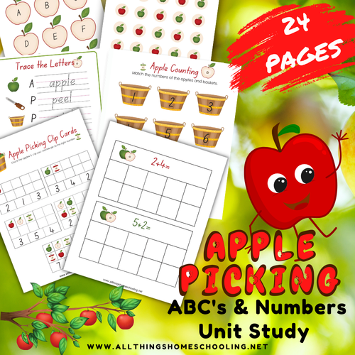 apple themed activites, 24 pages, ABC & number apple unit study