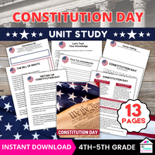 Load image into Gallery viewer, 13 page Constitution Day Unit Study for 4th-5th Grade, Instand Download
