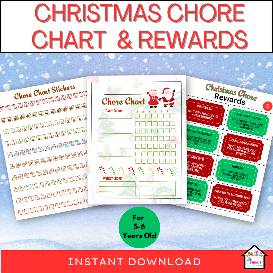 Christmas Chore Chart with Rewards for Little Helpers (Ages 5-6), Weekly Chore Chart, Rewards
