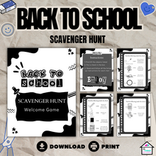 Load image into Gallery viewer, back to school scavenger hunt in black &amp; white design
