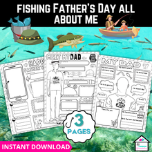 Load image into Gallery viewer, fishing father&#39;s day all about me printable, 3 pages, father&#39;s day gift
