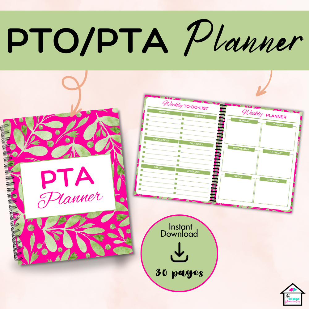 Elegant Green & Pink Printable PTO/PTA Planner