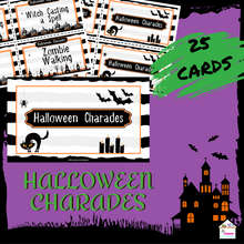 Load image into Gallery viewer, 25 halloween charade game cards
