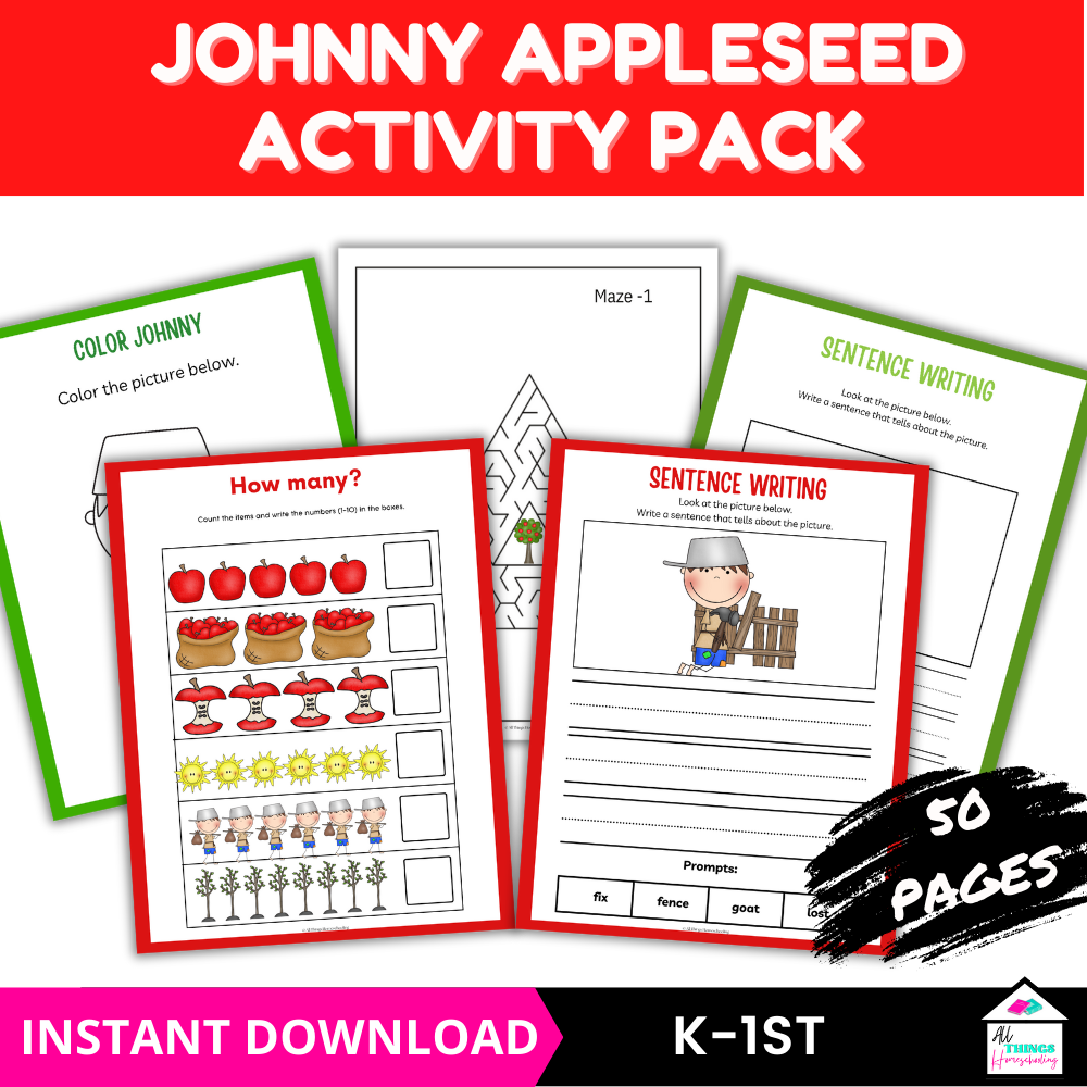 Johnny Appleseed Activity Pack – 50 Pages of Educational Fun! 🍎