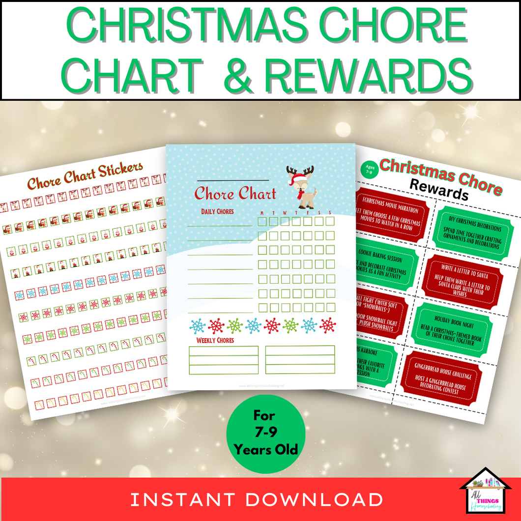 Christmas Chore Chart with Rewards for Little Champs (Ages 7-9), Weekly Chore Chart, Rewards