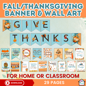 Fall & Thanksgiving Banner and Wall Art - Printable Decor Set