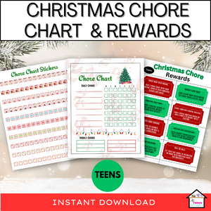 Christmas Chore Chart with Rewards for Teens, Weekly Chore Chart, Rewards