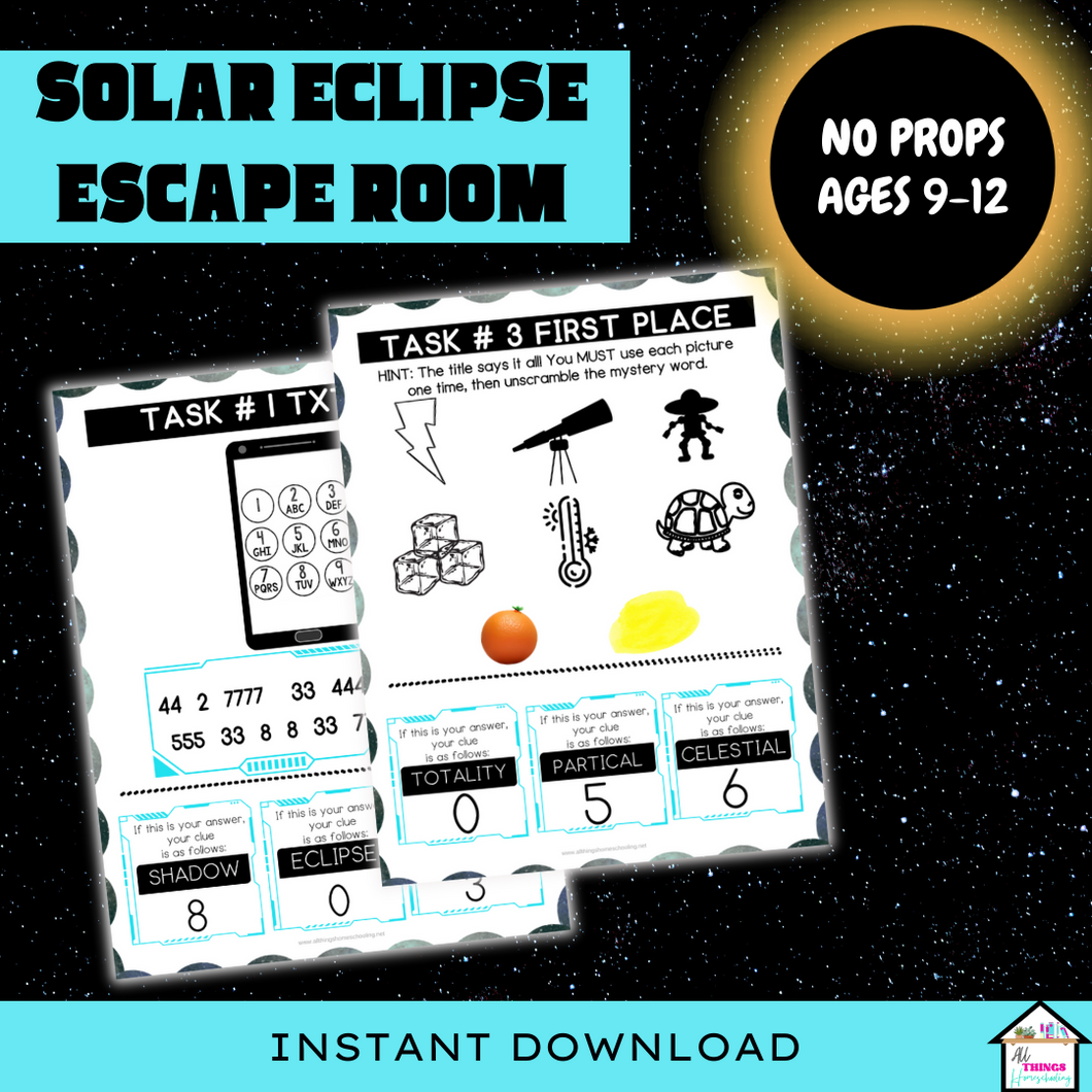 Solar Eclipse Escape Room, Engaging Puzzle Adventure, Challenging Puzzles