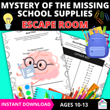 Load image into Gallery viewer, Back to School Adventure - Missing School Supplies Escape Room: for Ages 10-13
