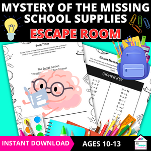 Back to School Adventure - Missing School Supplies Escape Room: for Ages 10-13