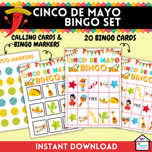 Cinco de Mayo Bingo Cards Set: 20 Cards