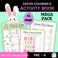 Load image into Gallery viewer, Easter Coloring and Activity Pack - 65 Pages of Fun, Printable Easter Coloring Pages, Placemats, Jokes, and Bookmarks for Kids
