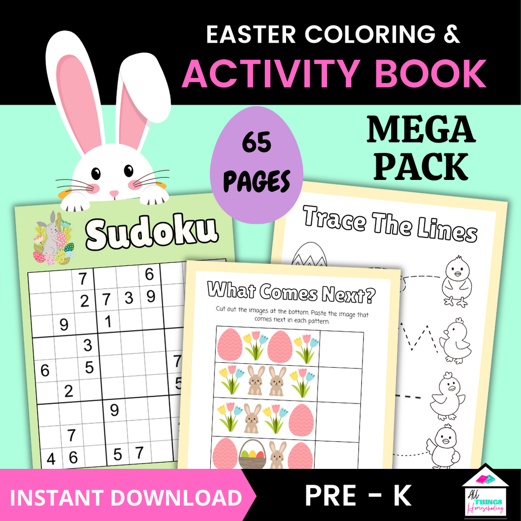 Easter Coloring and Activity Pack - 65 Pages of Fun, Printable Easter Coloring Pages, Placemats, Jokes, and Bookmarks for Kids