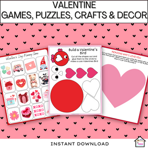 Valentine Games, Puzzles, Crafts & Decor Activity Pack