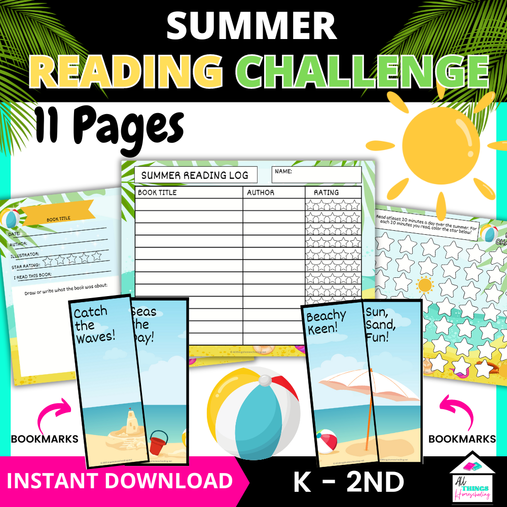 Summer Reading Challenge for Kindergarten - 2nd Grade, Summer Reading Log, Summer Reading Chart