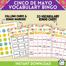 Load image into Gallery viewer, cinco de mayo vocabulary bingo
