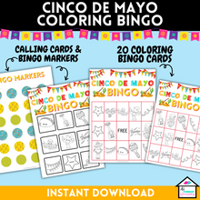 Load image into Gallery viewer, cinco de mayo coloring bingo, 20 cards
