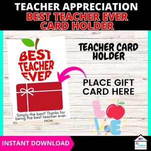 Best Teacher Ever Gift Card Holder, Teacher Appreciation Week Gift, End of Year
