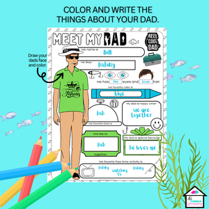 Fishing Father's Day All About Me Coloring Printable, Father's Day Personalized Gift