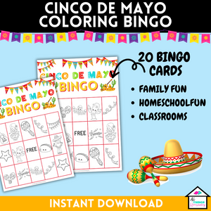 Cinco de Mayo Coloring Bingo Game Cards, Cinco de Mayo Coloring