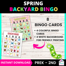 Load image into Gallery viewer, 8 bingo cards, 4 colorful, 4 without background 
