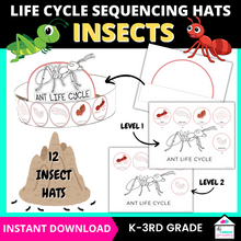 Load image into Gallery viewer, Insect Life Cycle Sequencing Hats Craft
