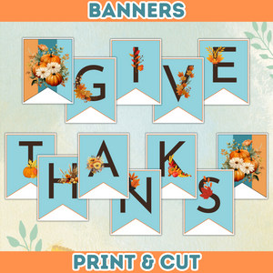 Fall & Thanksgiving Banner and Wall Art - Printable Decor Set