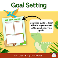 Load image into Gallery viewer, 2024 Dinosaur Goal Planner for Kids: Fun &amp; Educational; New Years Resolutions
