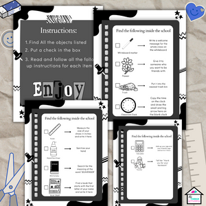 Back to School Scavenger Hunt - Black & White Design | Fun First Day Activity