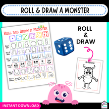 Load image into Gallery viewer, Roll &amp; Draw Monster Printable Fun – Creative Drawing Game for Kids
