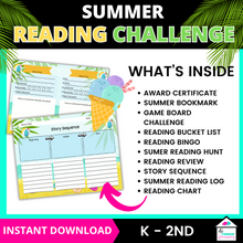 Load image into Gallery viewer, Summer Reading Challenge for Kindergarten - 2nd Grade, Summer Reading Log, Summer Reading Chart
