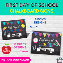 Load image into Gallery viewer, First Day of School Year 2025-2026 Chalkboard Signs - Preschool - 6th Grade
