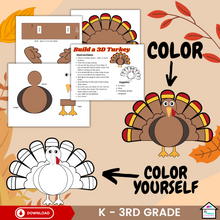 Load image into Gallery viewer, Build A 3D Turkey Craft for Kids - Thanksgiving Craft Activity
