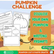 Load image into Gallery viewer, Thanksgiving Disguise a Pumpkin Cut and Paste Craft with Writing Challenge
