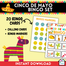 Load image into Gallery viewer, Cinco de Mayo Bingo Cards Set: 20 Cards
