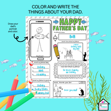 Load image into Gallery viewer, Fishing Father&#39;s Day All About Me Coloring Printable, Father&#39;s Day Personalized Gift
