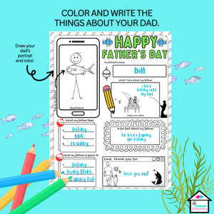 Fishing Father's Day All About Me Coloring Printable, Father's Day Personalized Gift