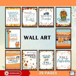 Fall & Thanksgiving Banner and Wall Art - Printable Decor Set