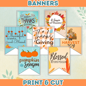 Fall & Thanksgiving Banner and Wall Art - Printable Decor Set