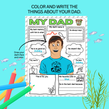 Load image into Gallery viewer, Fishing Father&#39;s Day All About Me Coloring Printable, Father&#39;s Day Personalized Gift
