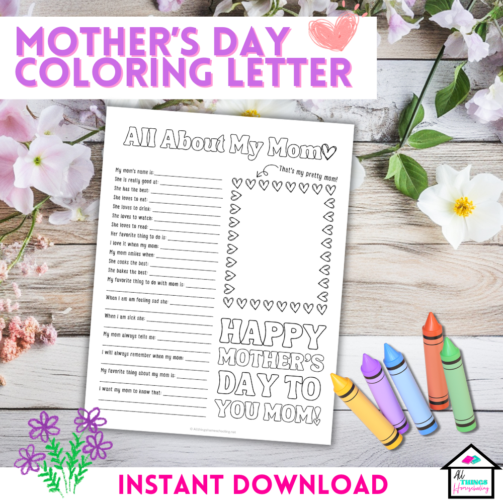 All About My Mom Coloring Letter: Craft for Mother’s Day