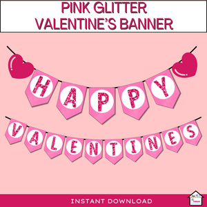 Pink Glitter Happy Valentine's banner