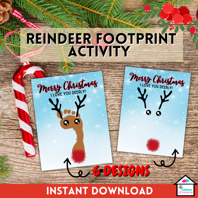 Reindeer Footprint Christmas Craft Activities, 6 designs