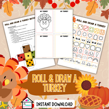 Load image into Gallery viewer, Roll &amp; Draw A Turkey, thanksgiving games
