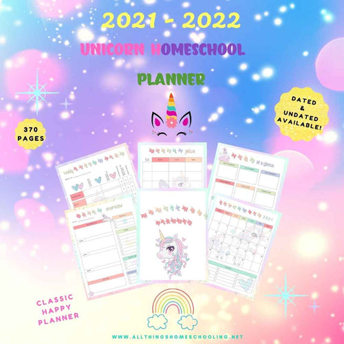 2021 -2022 Undated Unicorn Homeschool Planner - Classic Happy Planner