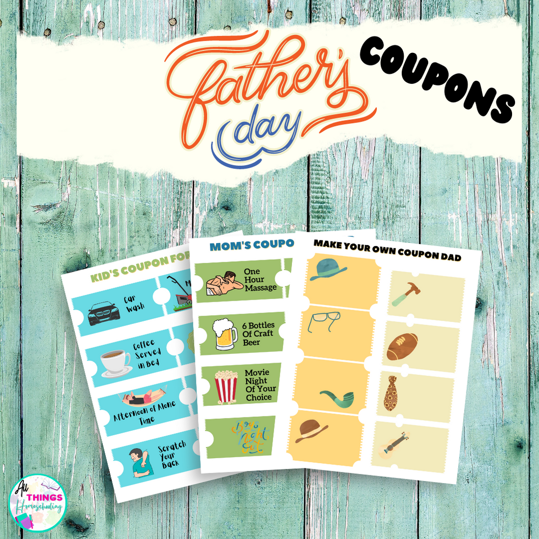 Fathers day coupons, kids coupons to dad, moms coupons to dad, DIY coupon